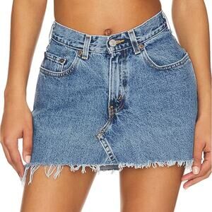 aligrace Levi's 501 Denim Mini Skirt Raw Hem SIZE 23 Reworked Unique $258 NEW